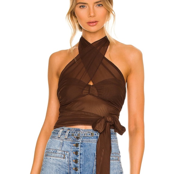 MAJORELLE Tops - MAJORELLE Brown Halter Wrap Top